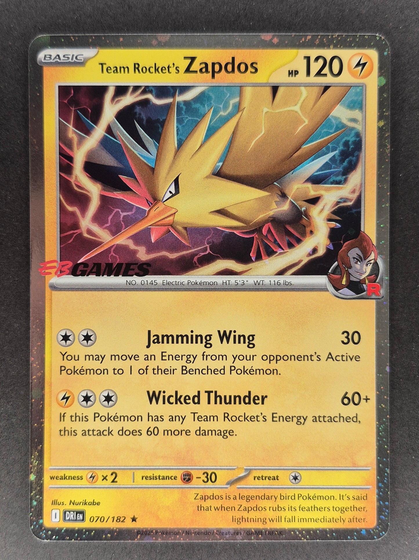 TEAM ROCKET'S ZAPDOS DESTINED RIVAL EB GAMES EXCLUSIVE PROMO 070/182
