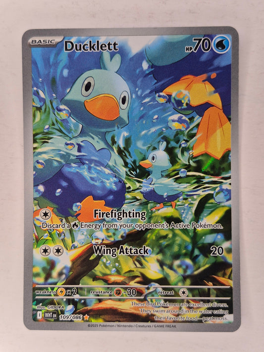 2025 Ducklett 109/086 Illustration Rare White Flare - Pokemon TCG NM