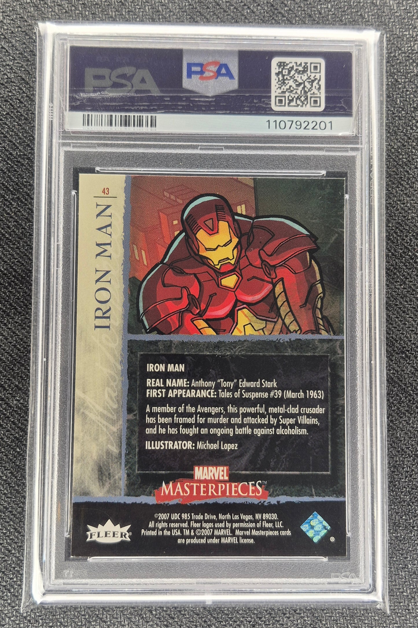 2007 Marvel Masterpieces #43 IRON MAN  Foil PSA 8  NR-MT