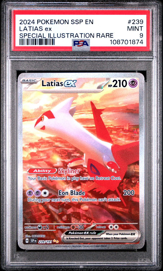 2024 Pokémon Surging Sparks 239/191 Latias EX Special Illustration Rare PSA 9