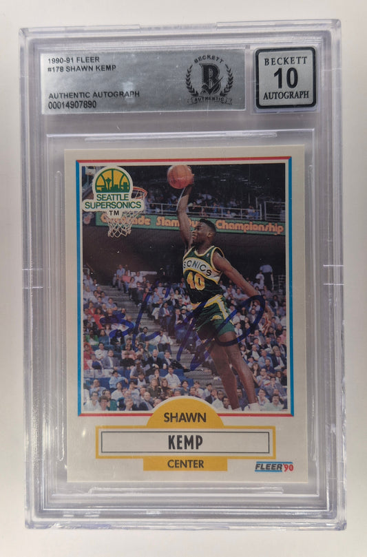 SHAWN KEMP Signed 1990 Fleer RC Card Beckett GEM MINT 10 Auto Seattle Sonics