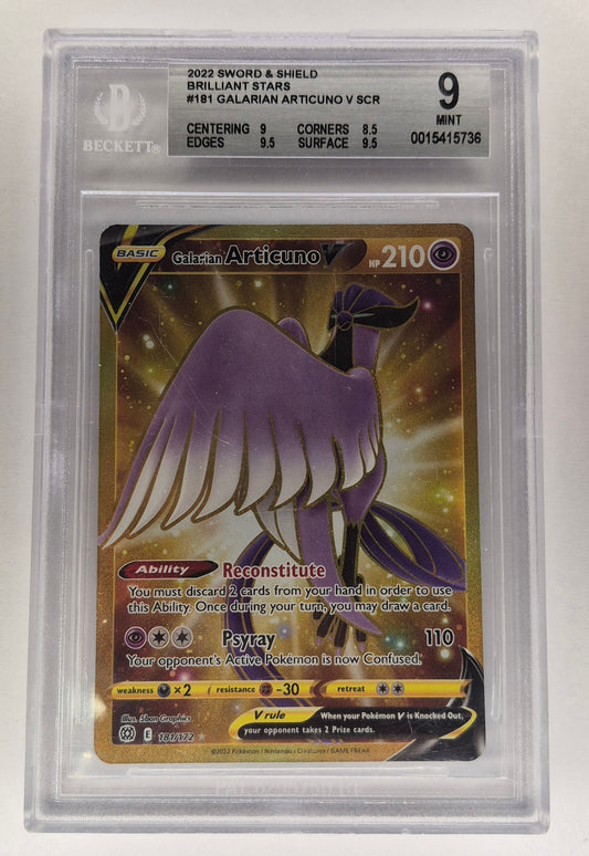 2022 Pokémon Brilliant Stars 181/172 Galarian Articuno V Gold SCR Beckett 9