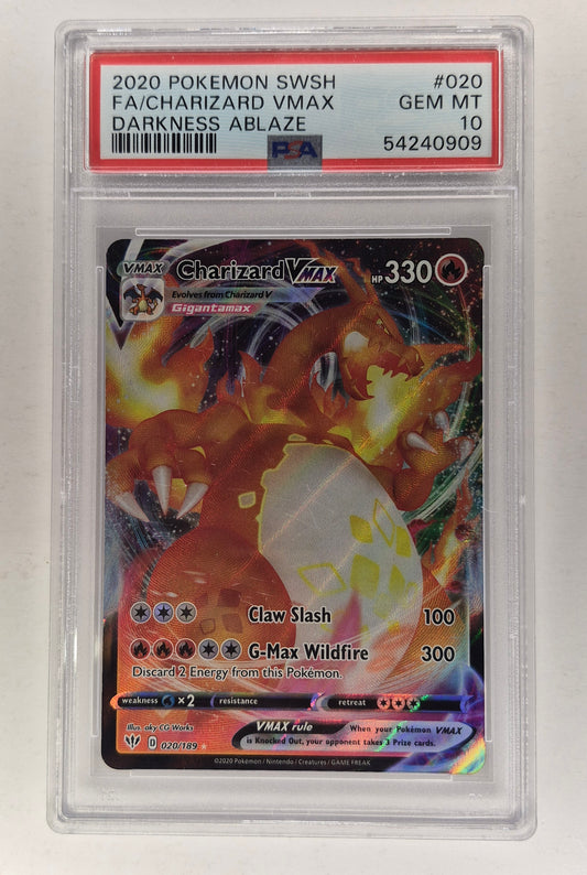 2020 Pokémon SWSH 020/189 Full Art Charizard Vmax PSA 10