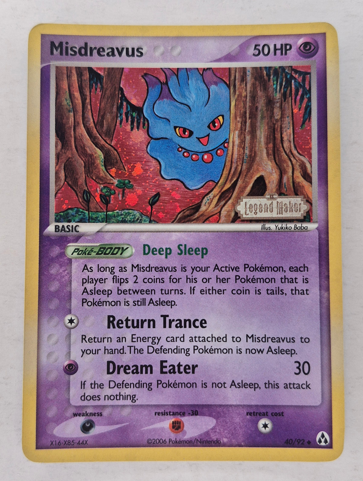 2006 Misdreavus [Reverse Holo] 40/92 Pokémon Legend Maker Stamped