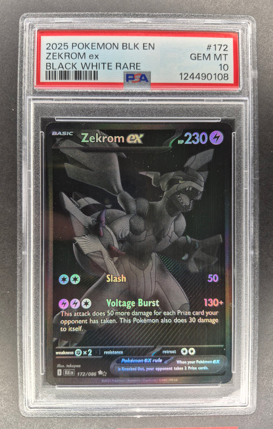 2025 Pokemon Black Zekrom ex Black White PSA 10 Gem Mt 172/086