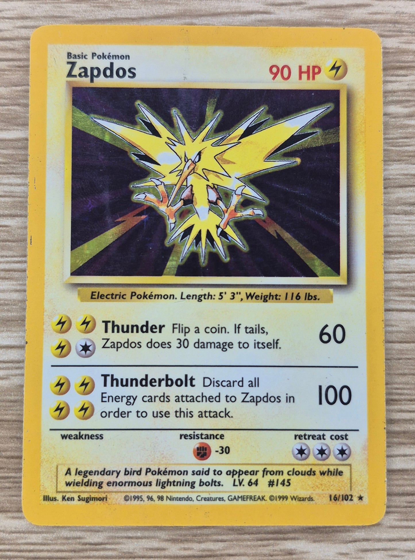 Zapdos - 16/102 - Holo Rare - Base Set - Pokemon Card - LP