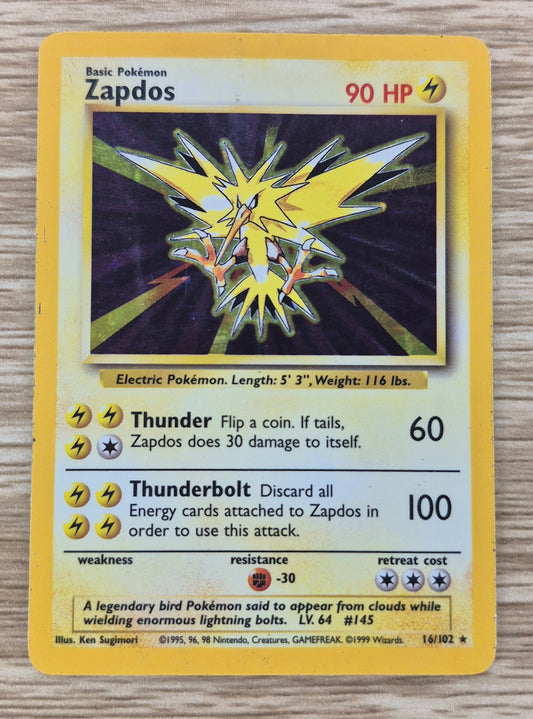 Zapdos - 16/102 - Holo Rare - Base Set - Pokemon Card - LP