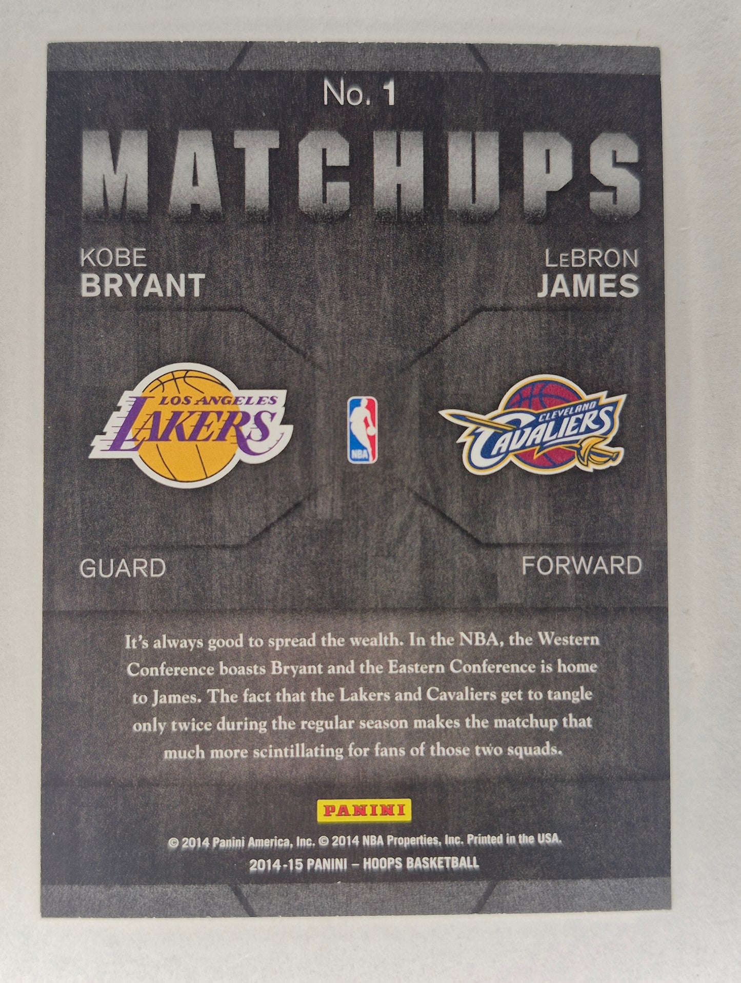 2014-15 Panini Hoops Basketball Matchups w Kobe Bryant & LeBron James No.1 LP