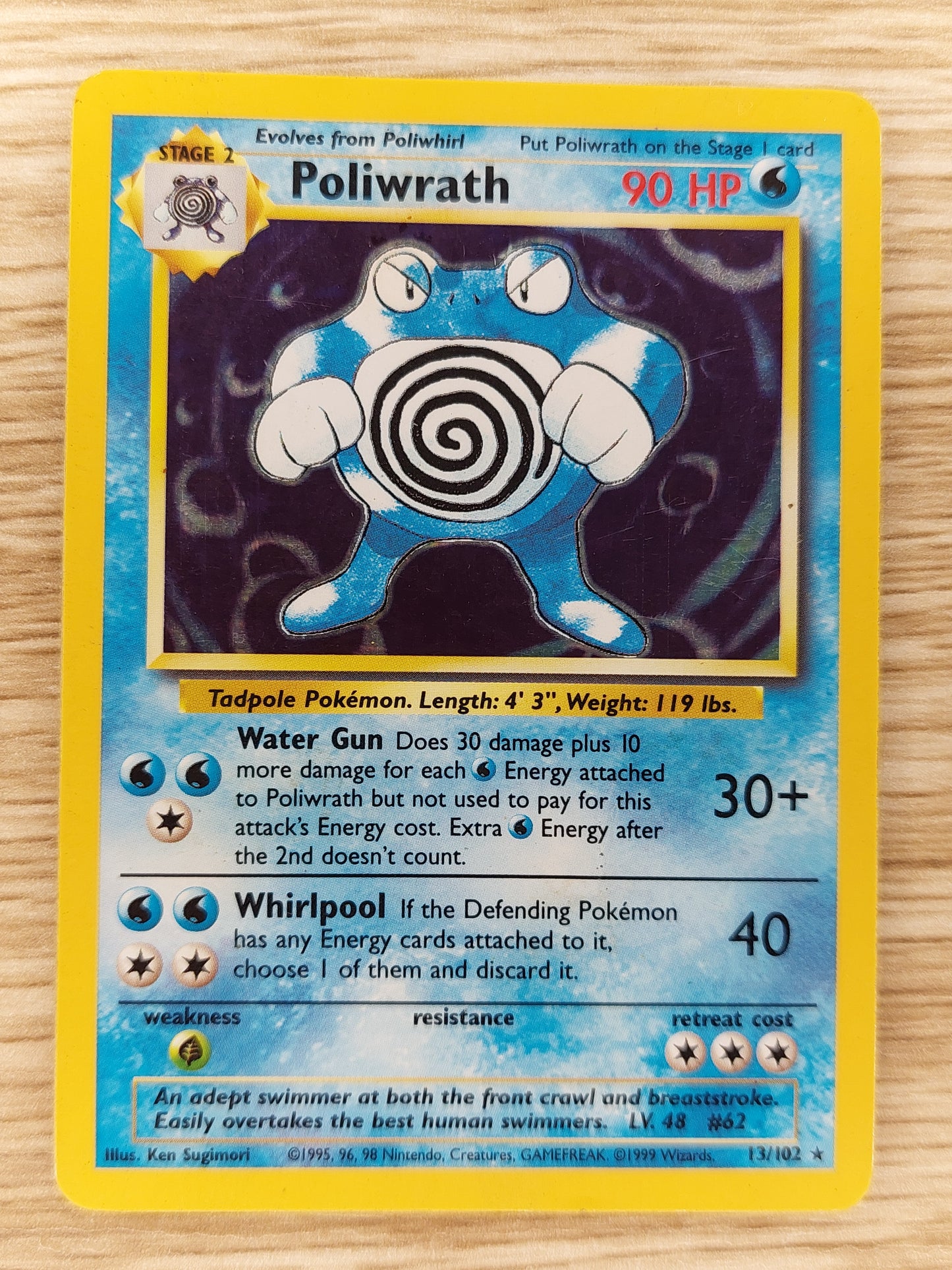 Pokemon 1999 Poliwrath Base Set Holo Rare 13/102 HP
