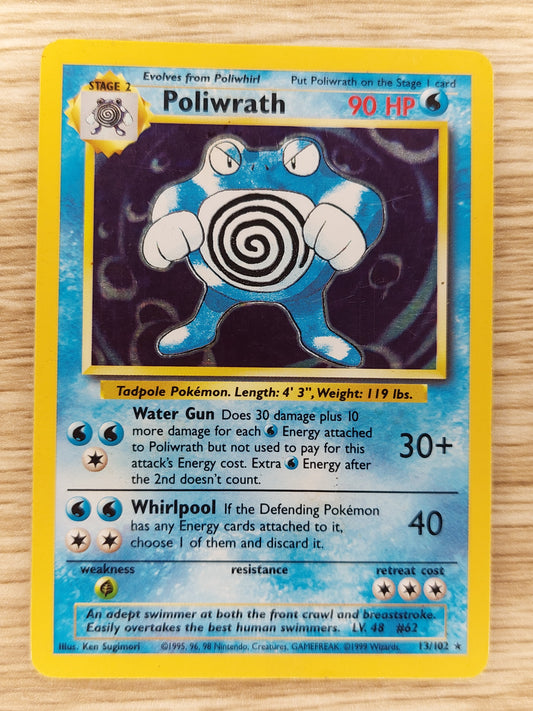 Pokemon 1999 Poliwrath Base Set Holo Rare 13/102 HP