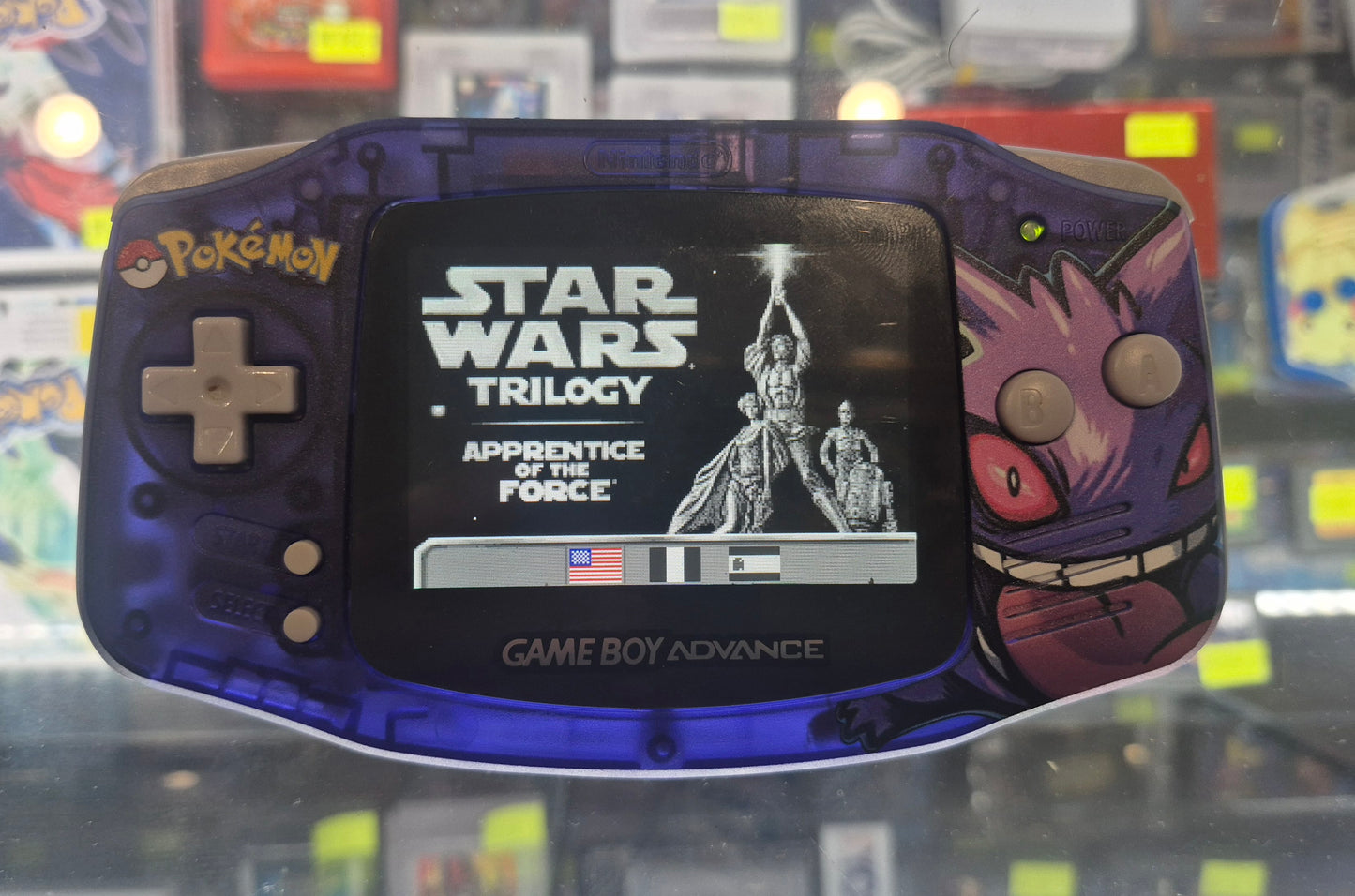 2000 Nintendo Gameboy Advance AGB-001  See thru Purple Gengar case,IPS Backlit screen w/color brightness adjustable touch