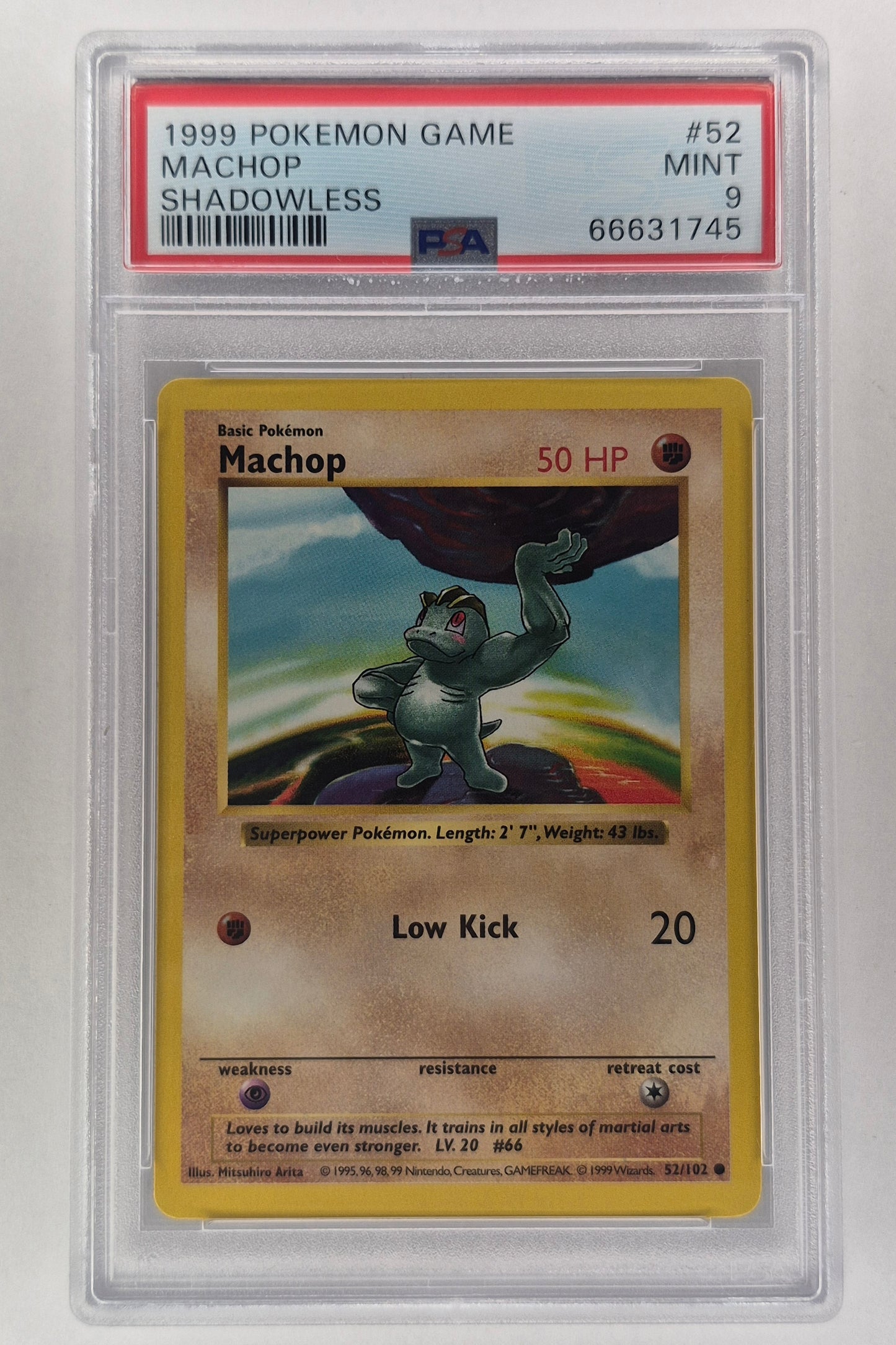 1999 Pokémon Base Set 52/102 Machop Shadowless PSA 9