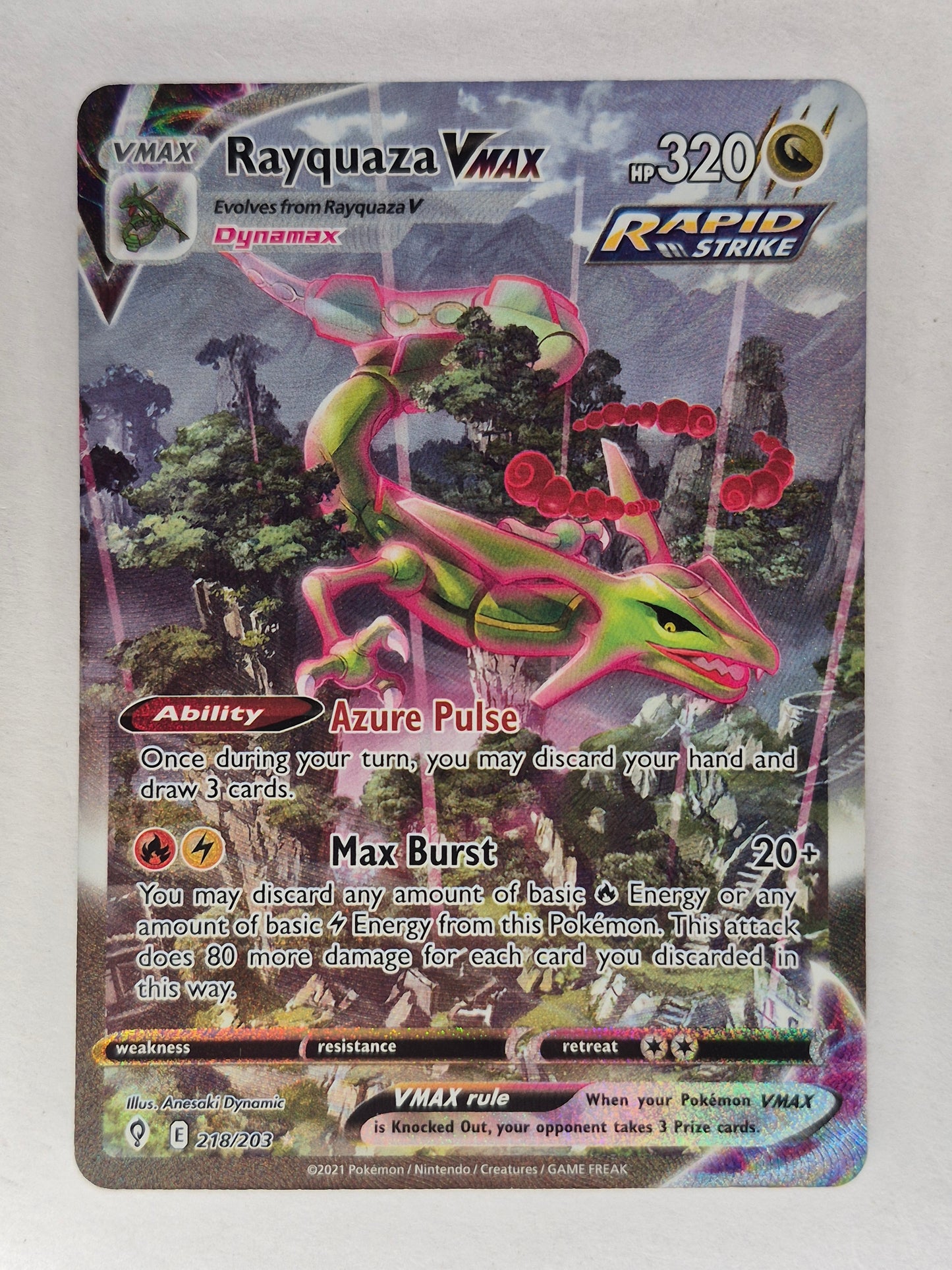 RAYQUAZA VMAX 218/203 POKEMON EVOLVING SKIES ALTERNATE ART NM