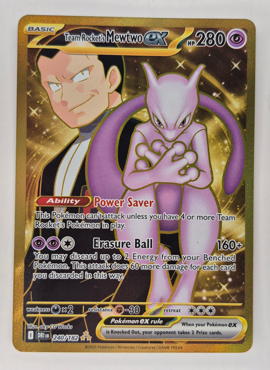 Team Rocket's Mewtwo Gold Secret Rare 240/182 Pokemon Card Destined Rivals NM