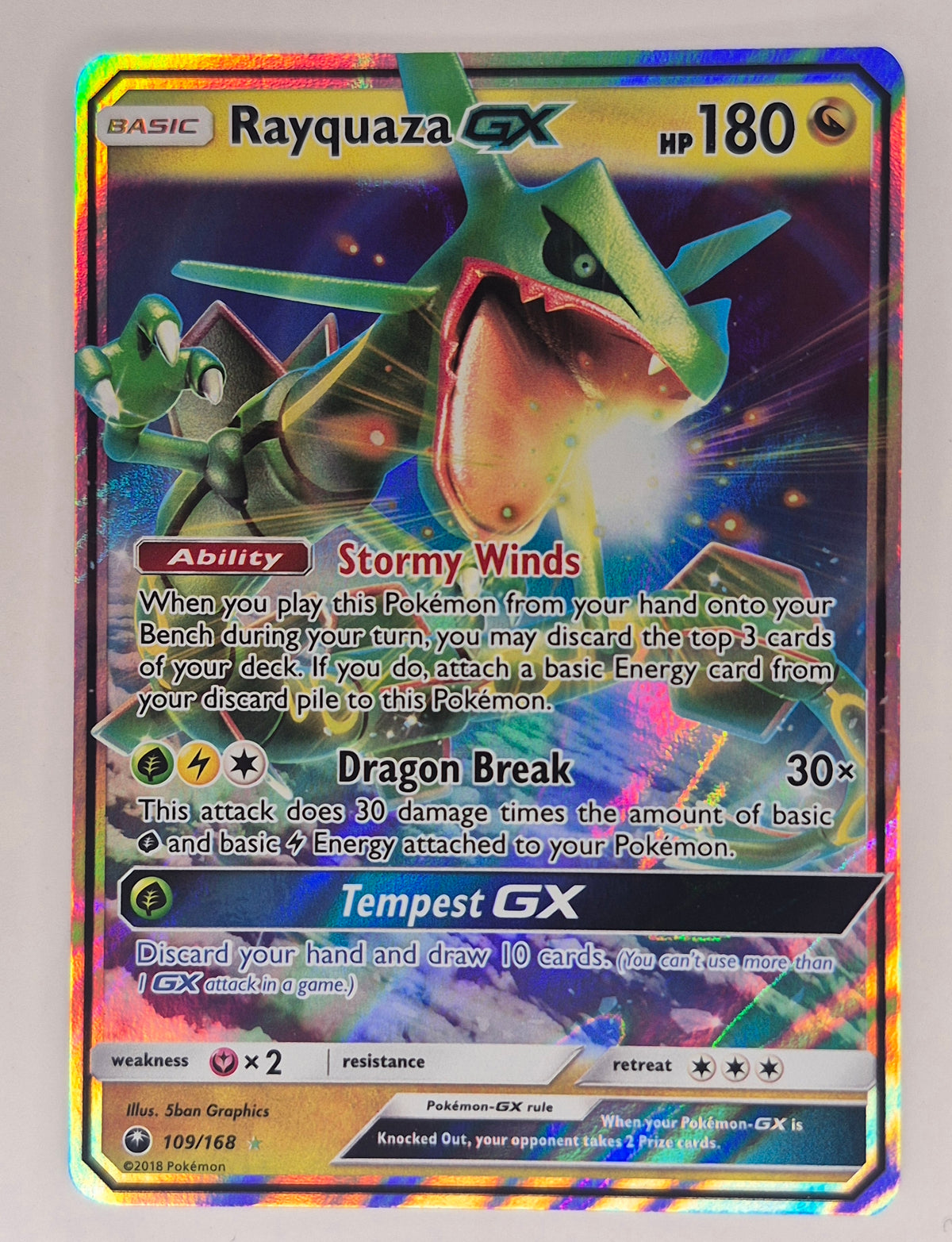 2018 Pokémon Celestial Storm 109/168 Rayquaza GX  Holo NM