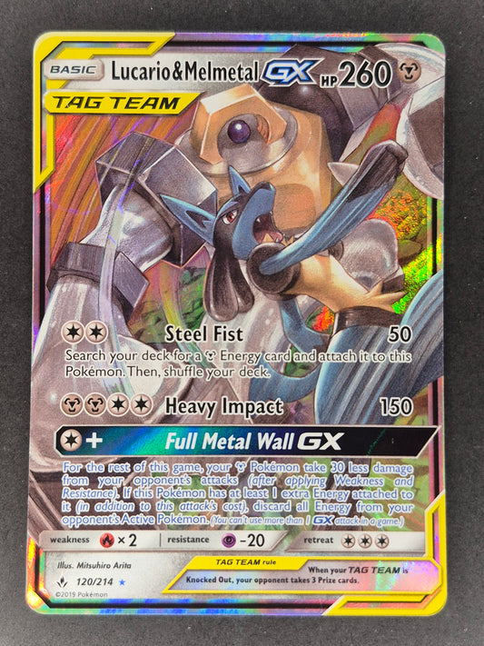 Lucario and Melmetal GX 120/214 S&M Unbroken Bonds Pokemon LP