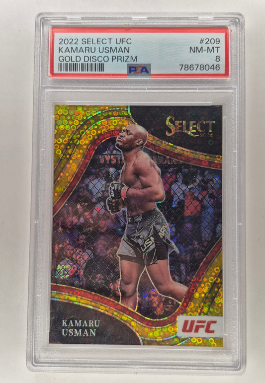 2022 Select UFC Kamaru Usman #209 Gold Disco Prizm 03/10 PSA 8