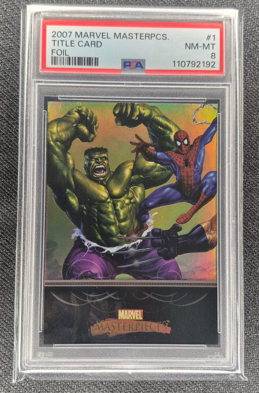 2007 Marvel Masterpieces #1 Hulk,Spider-Man Title Card Foil PSA 8  NR-MT