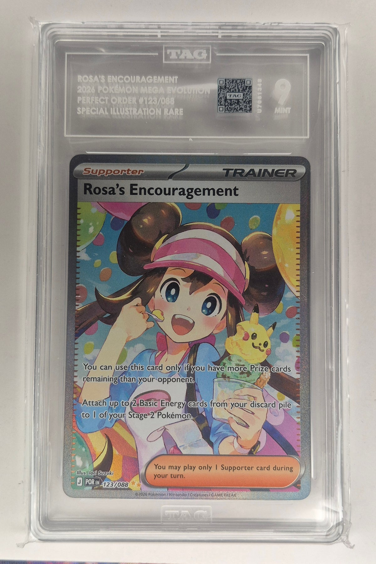 Rosa's Encouragement 123/088 Me03: Perfect Order Holo TAG 9 Mint