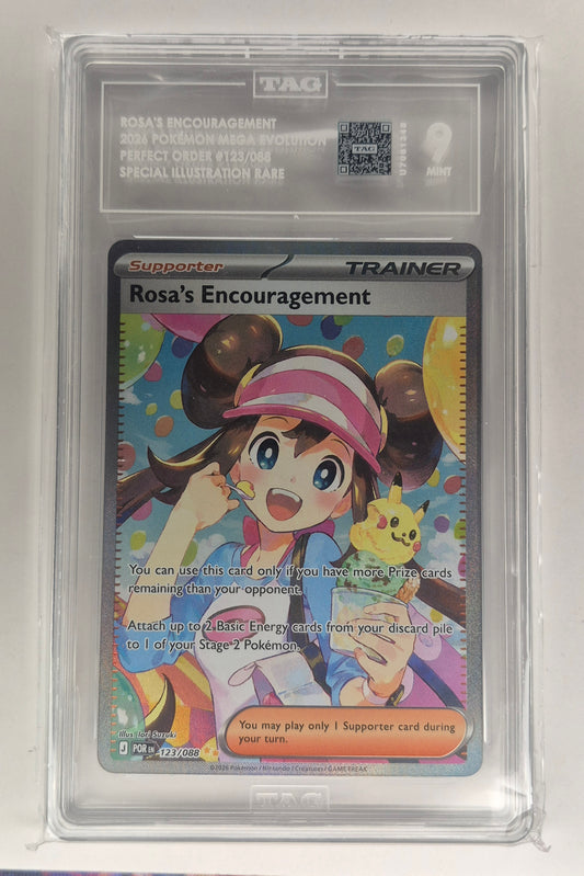 Rosa's Encouragement 123/088 Me03: Perfect Order Holo TAG 9 Mint