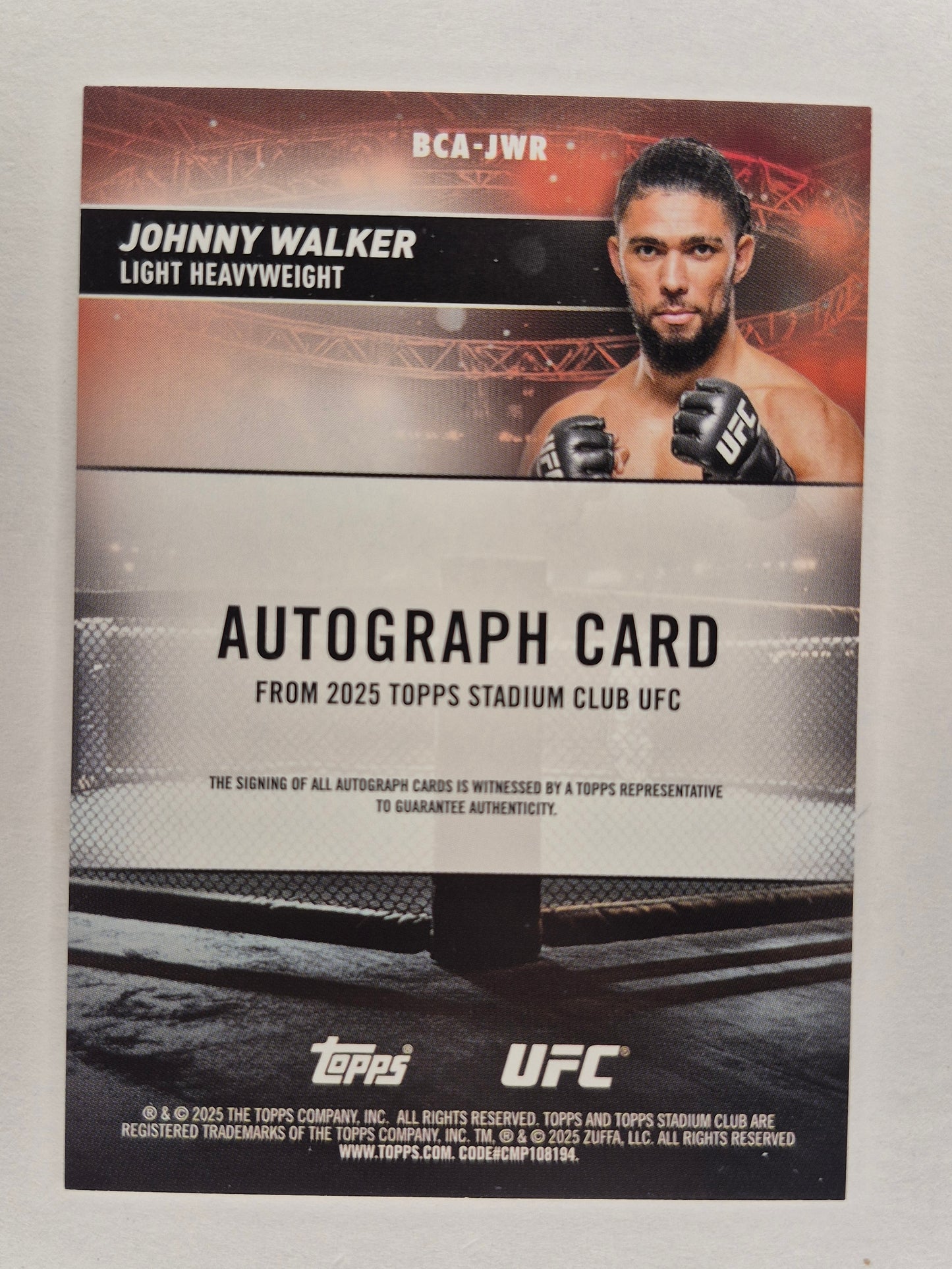 2025 Topps UFC Stadium Club BCA-JWR Johnny Walker Base Auto(On Card)