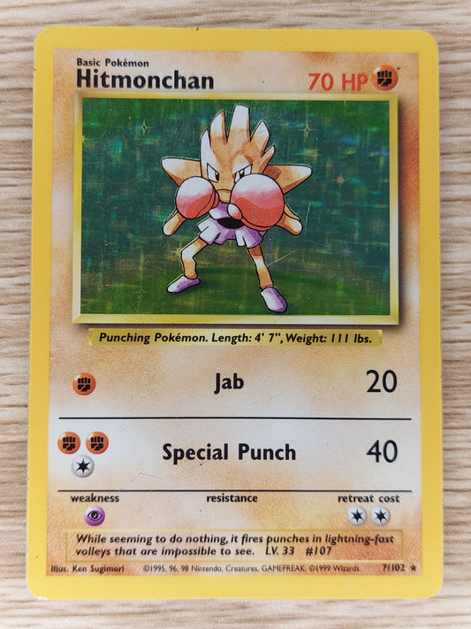 Pokemon 1999 Hitmonchan Base Set Holo Rare 7/102 HP
