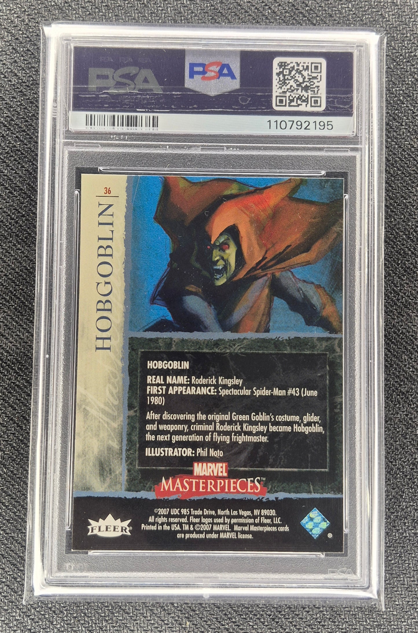 2007 Marvel Masterpieces #36 Hobgoblin Foil PSA 9