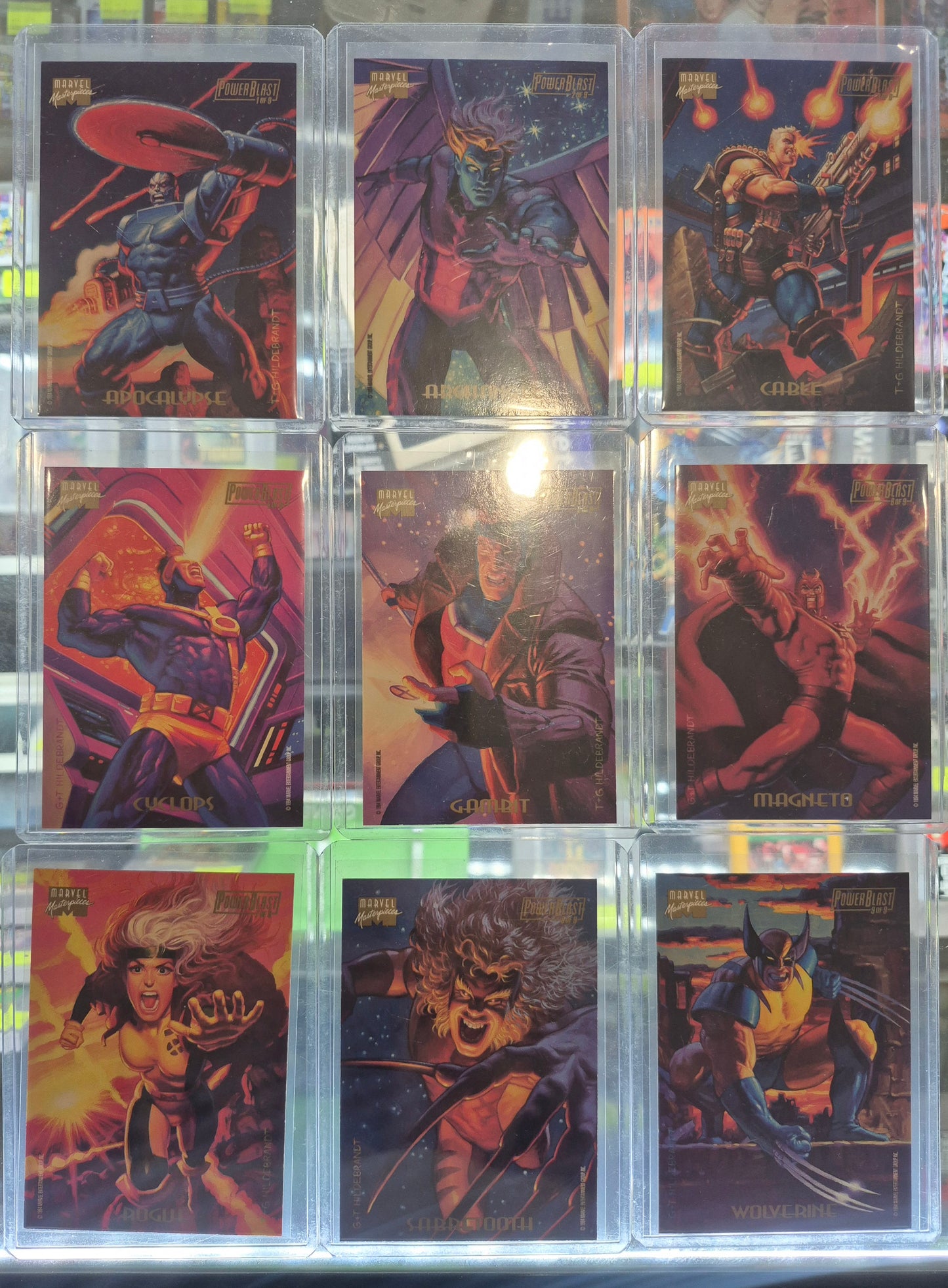1994 Fleer Marvel Masterpieces trading card Powerblast Chase Card FULL SET (9)