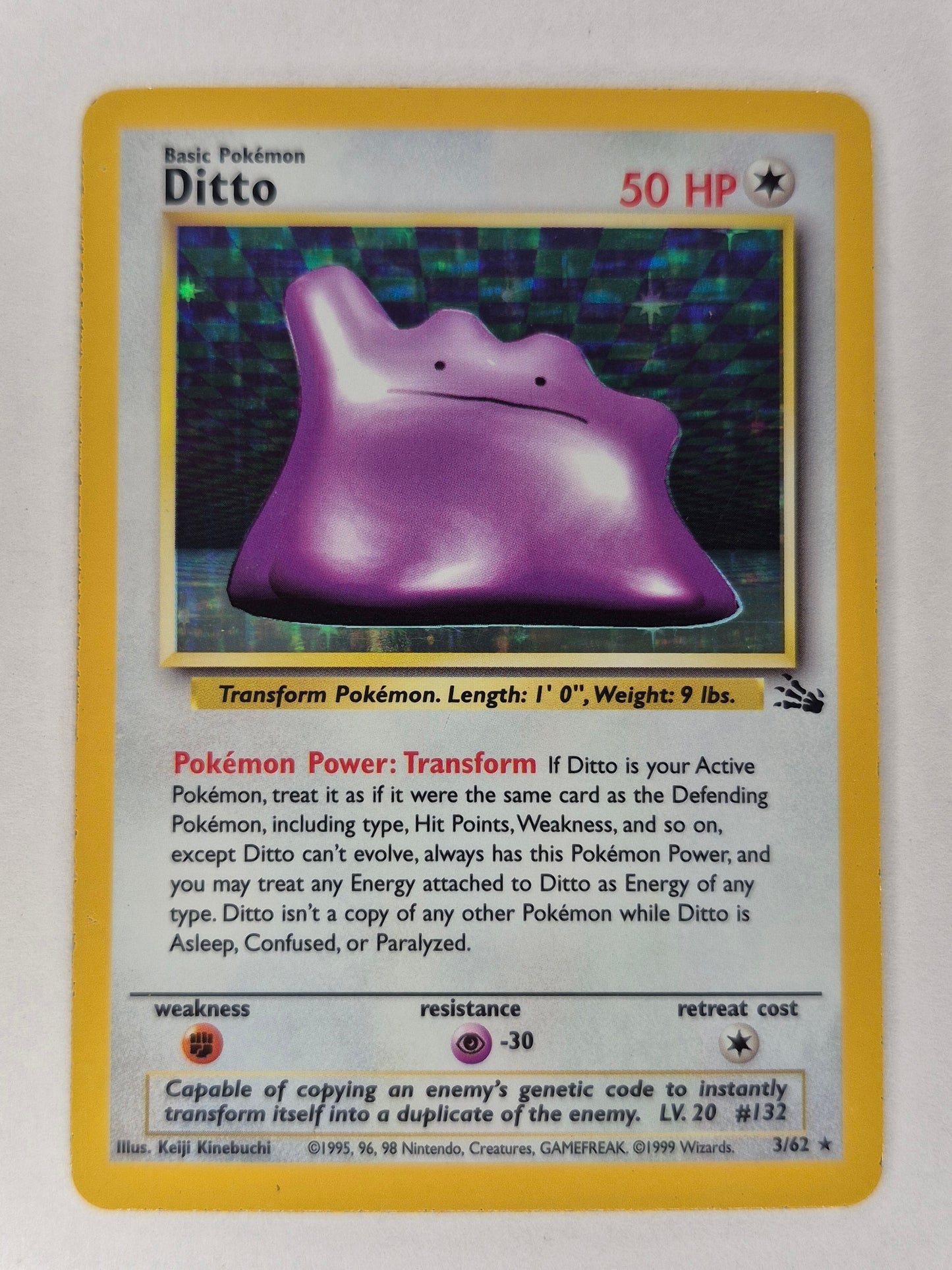 Pokemon 1999 Ditto Holo Rare Fossil 3/62 LP