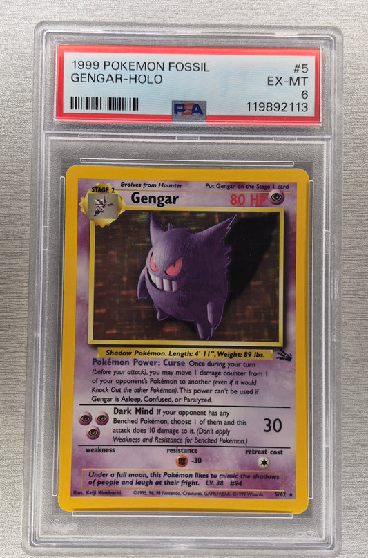 1999 Pokémon Fossil 5/62 Gengar Holo PSA 6 EX-MT
