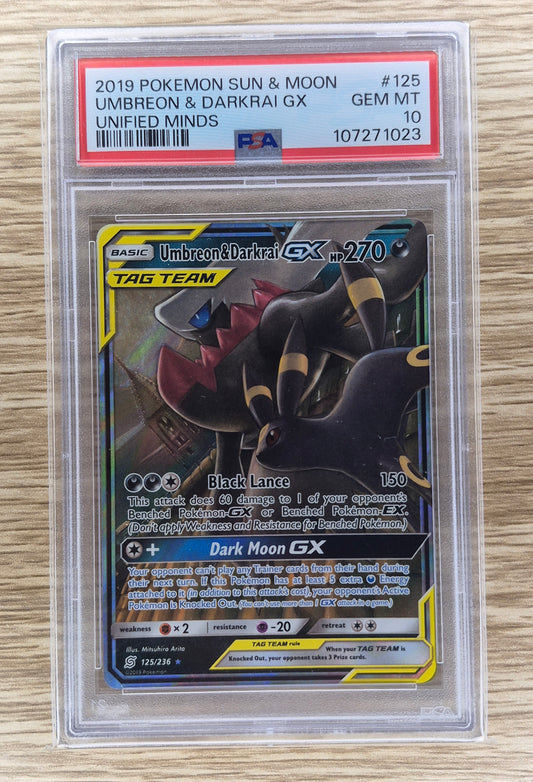 Pokémon TCG Umbreon & Darkrai GX 125/236 PSA 10 Sun & Moon Unified Minds