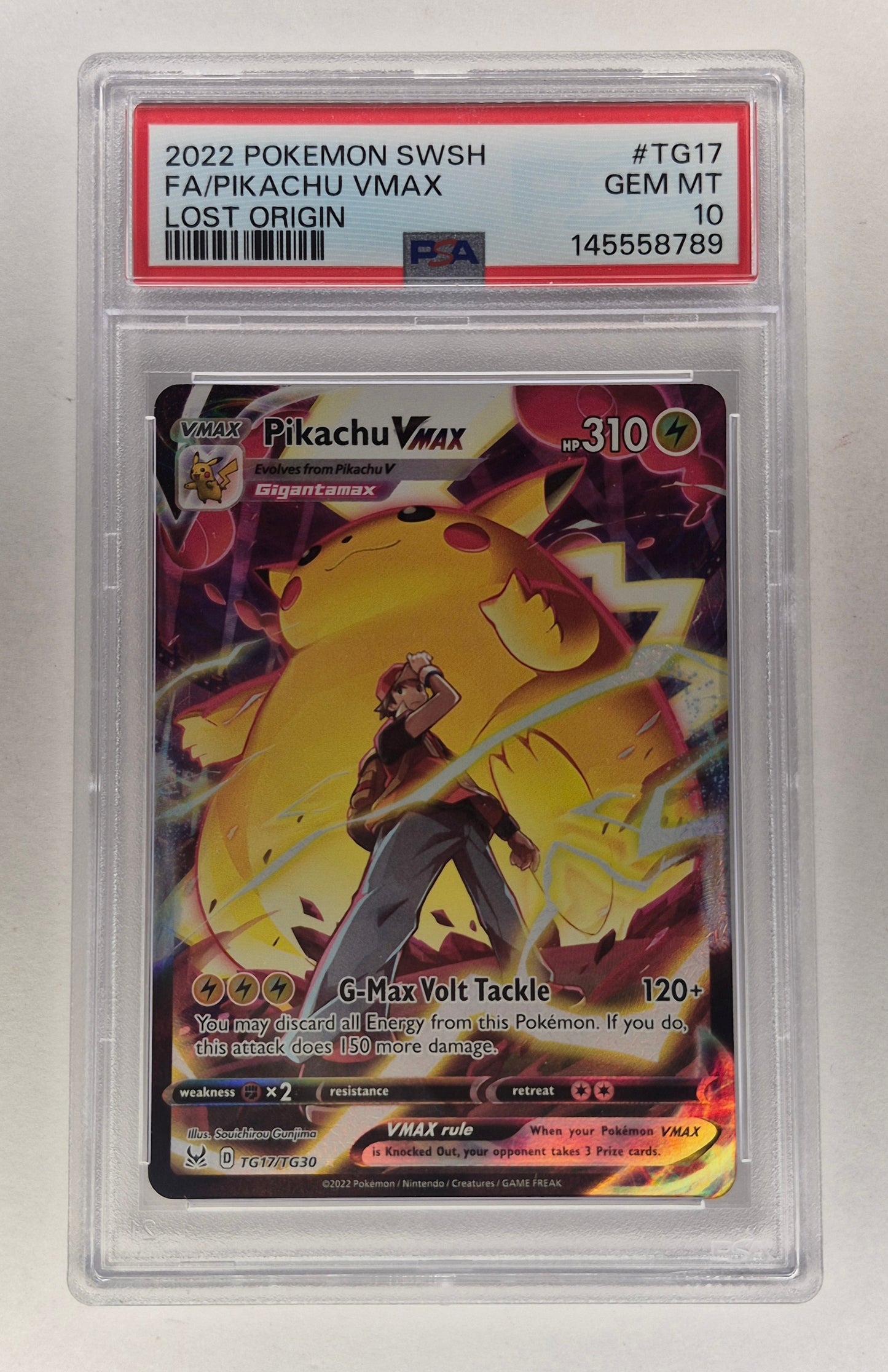 2022 POKEMON SWORD & SHIELD LOST ORIGIN #TG17 FA/PIKACHU VMAX LOST ORIGIN PSA 10