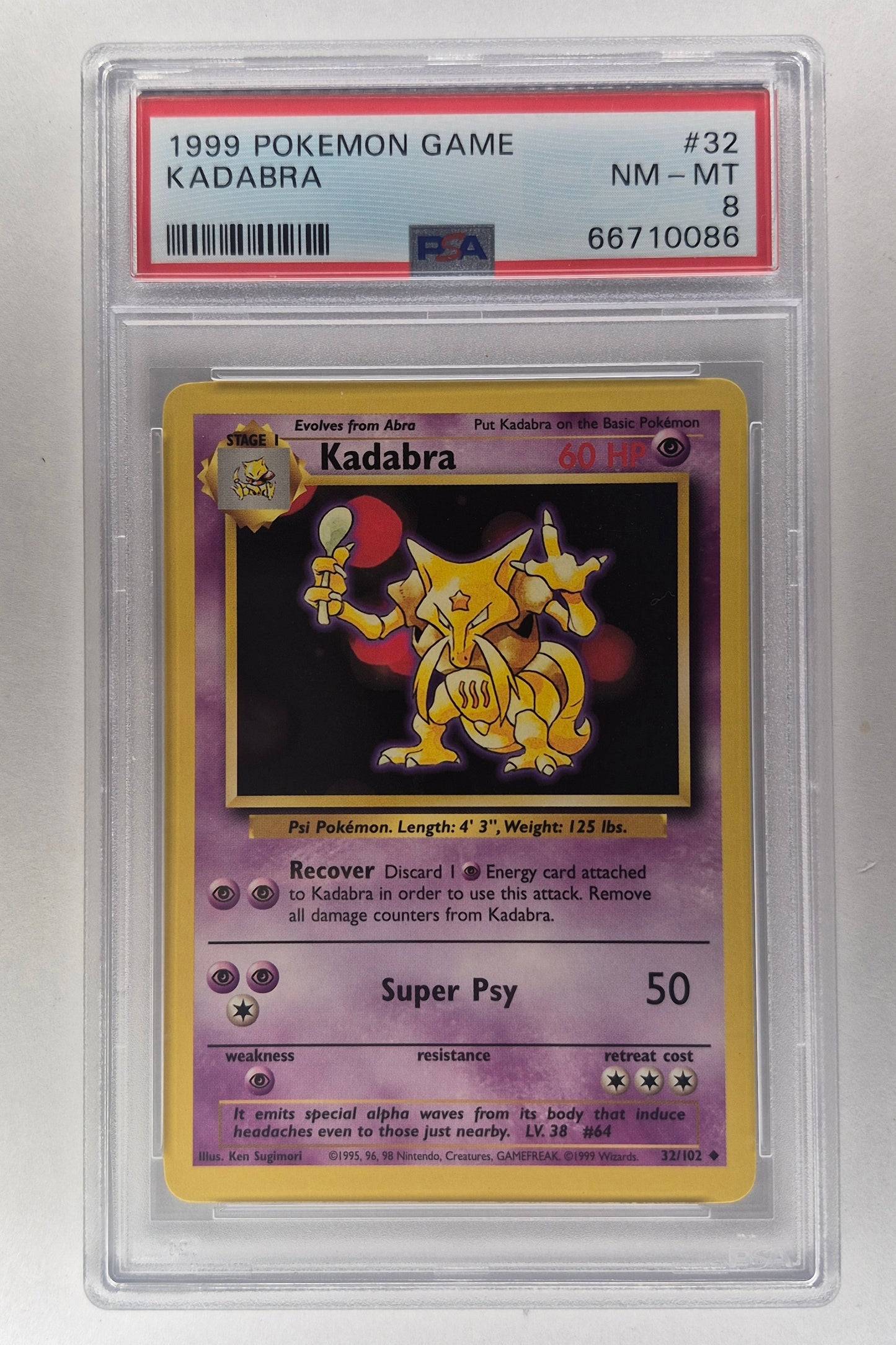 1999 Pokémon Base Set 32/102 Kadabra Non-Holo PSA 8 NM-MT