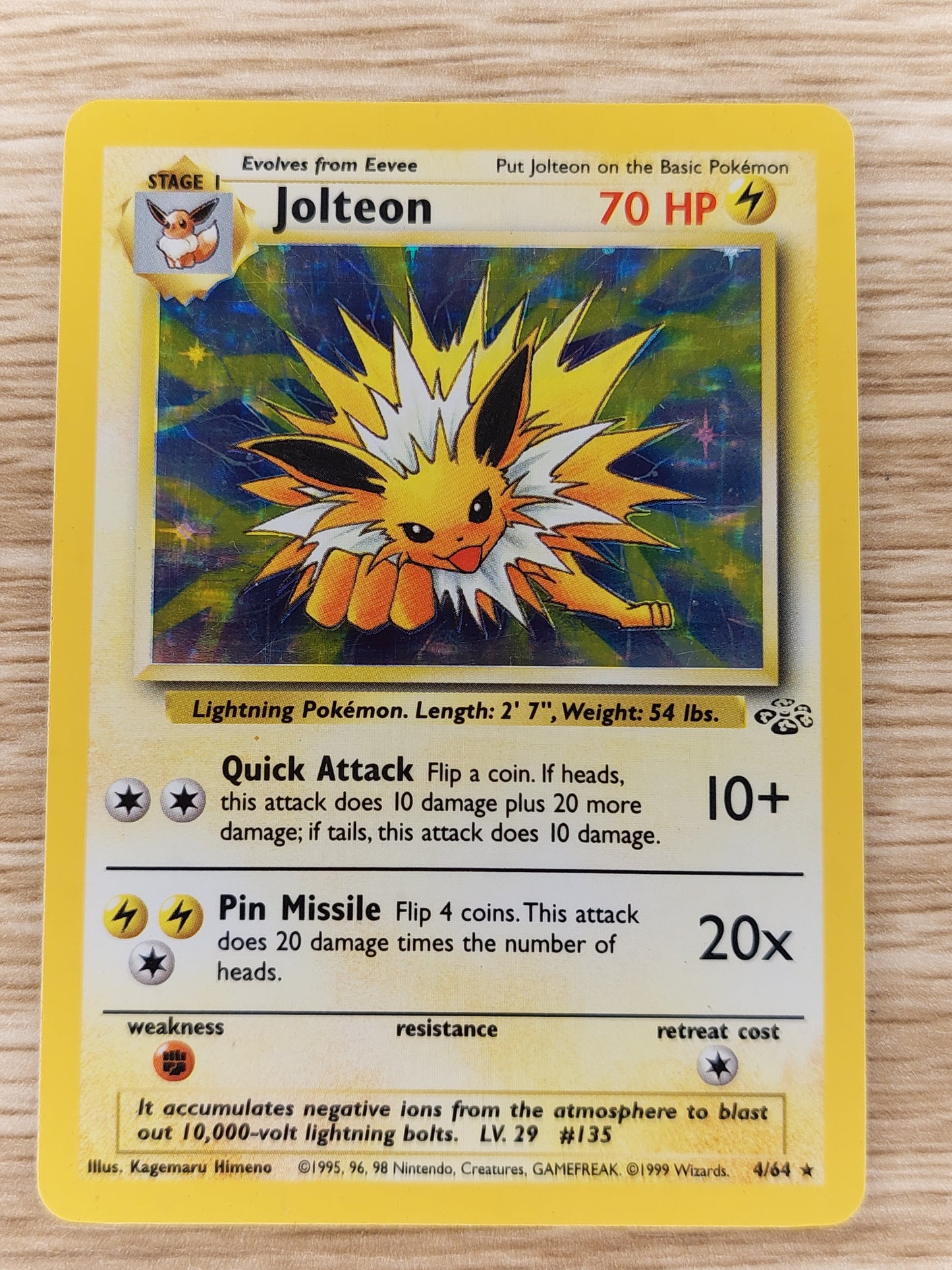 Pokemon 1999 Jolteon Jungle Holo Rare 4/64 LP #2