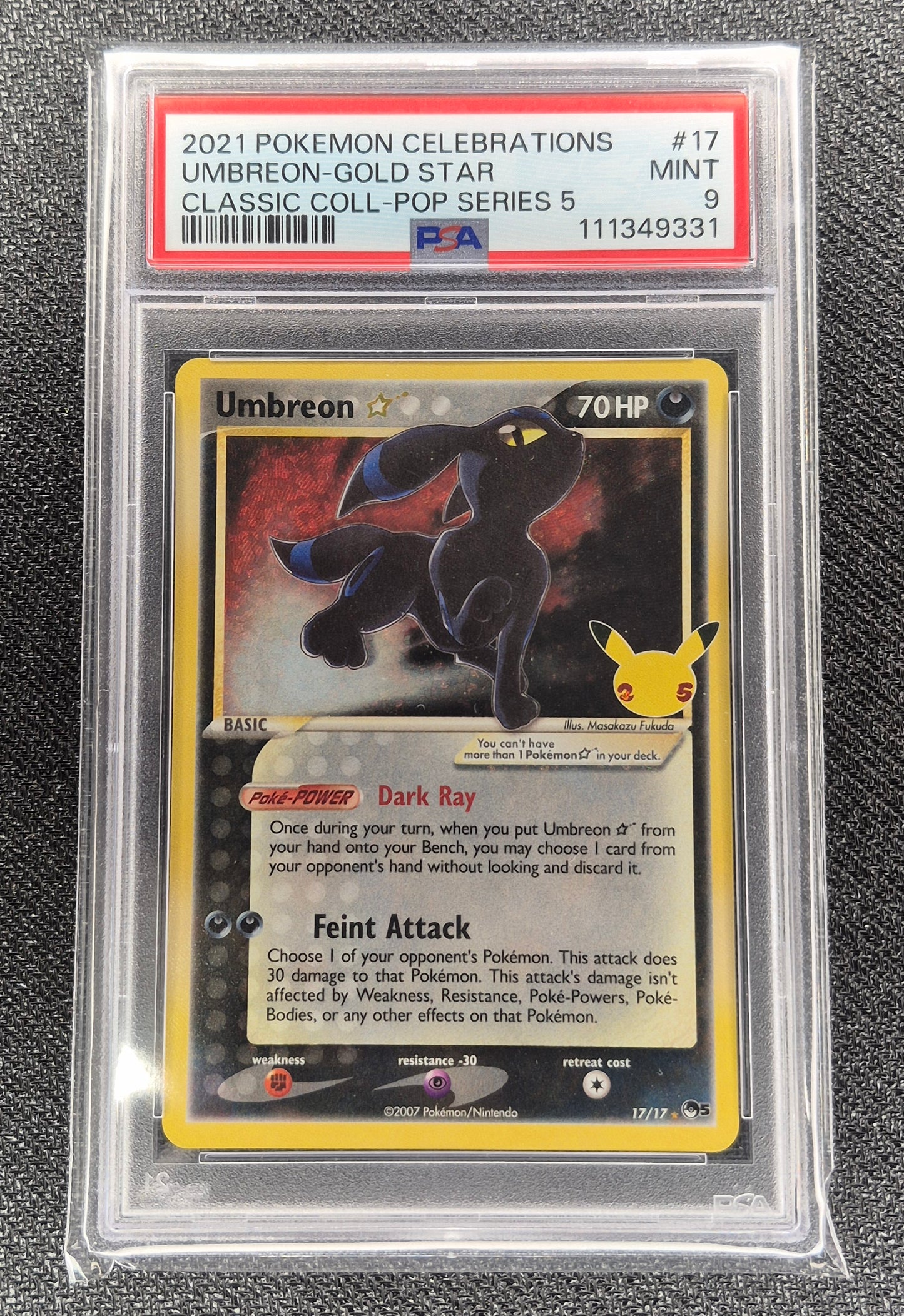 2021 Pokémon Celebrations 17/17 Umbreon Gold Star PSA 9