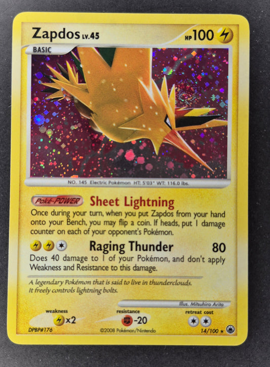 2008 Pokemon - Zapdos 14/100 Rare Holo Diamond & Pearl Majestic Dawn LP #Swirl