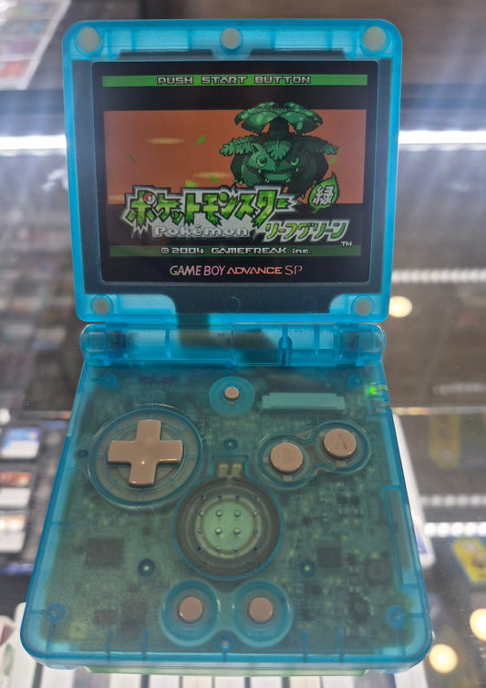Original Nintendo Gameboy Advance SP New Backlit Screen,SEE Through(GITD) Blue Case,NEW Battery, Tested Inc.usb charger.
