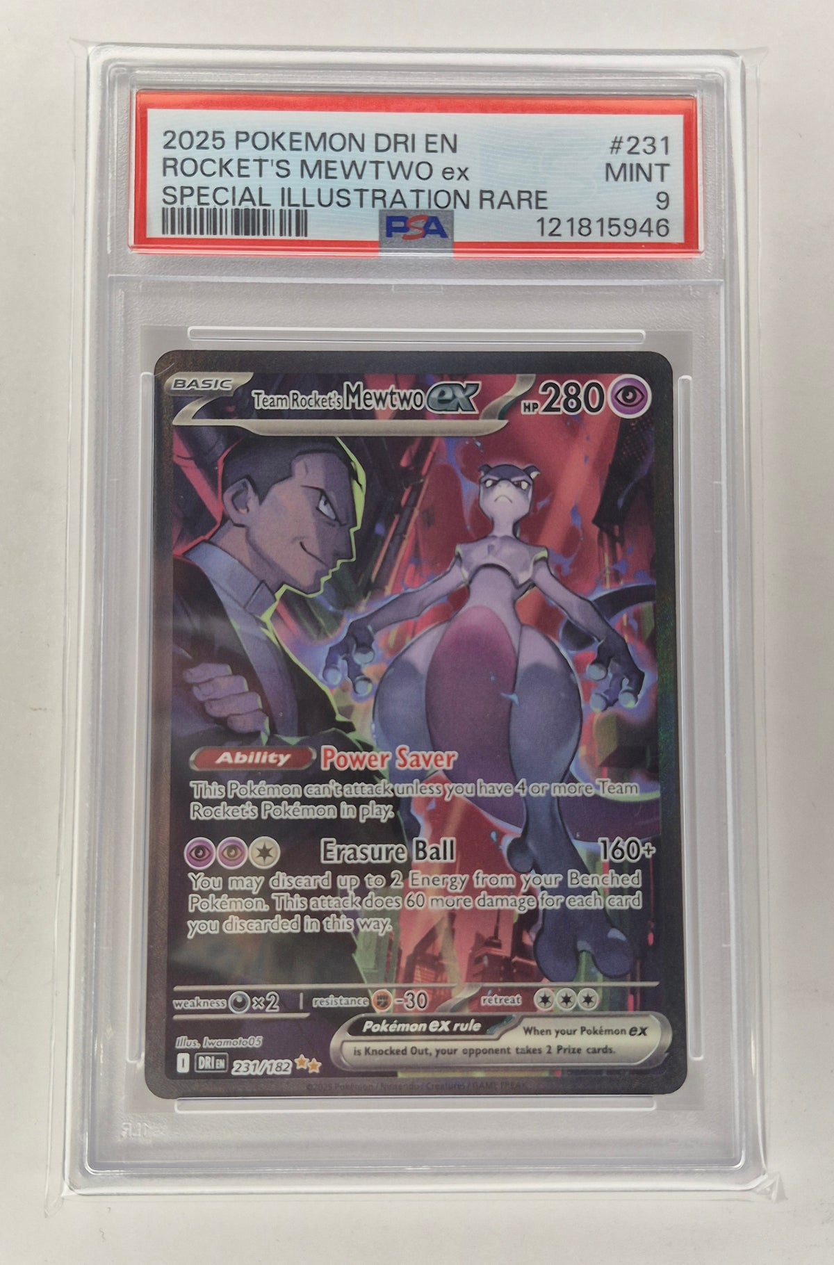 Pokemon 2025 Team Rocket's Mewtwo ex 231/182 SIR Destined Rivals PSA 9 Mint