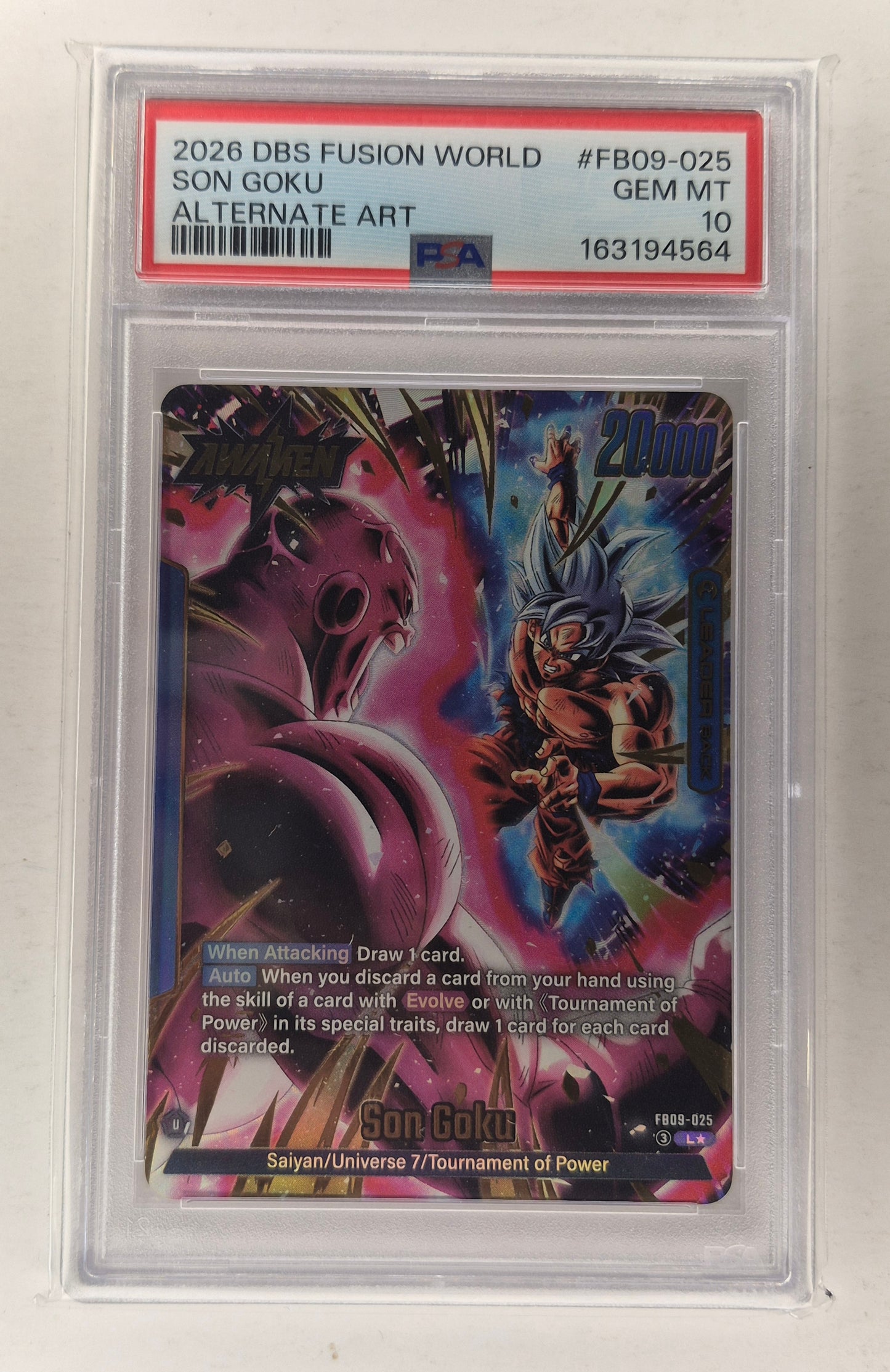 Bandai DBS Fusion World Son Goku Alt Art Leader Foil EN PSA 10 FB09-025