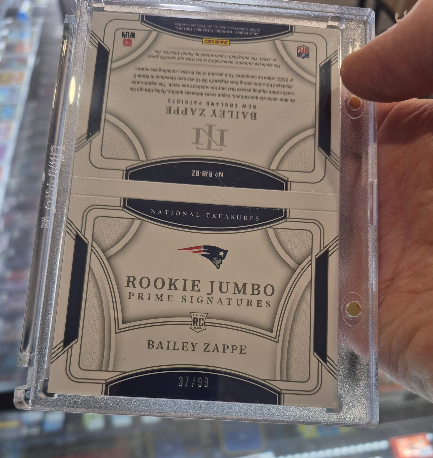 2022 Panini National Treasures Football Bailey Zappe Jumbo Prime Signatures 37/99