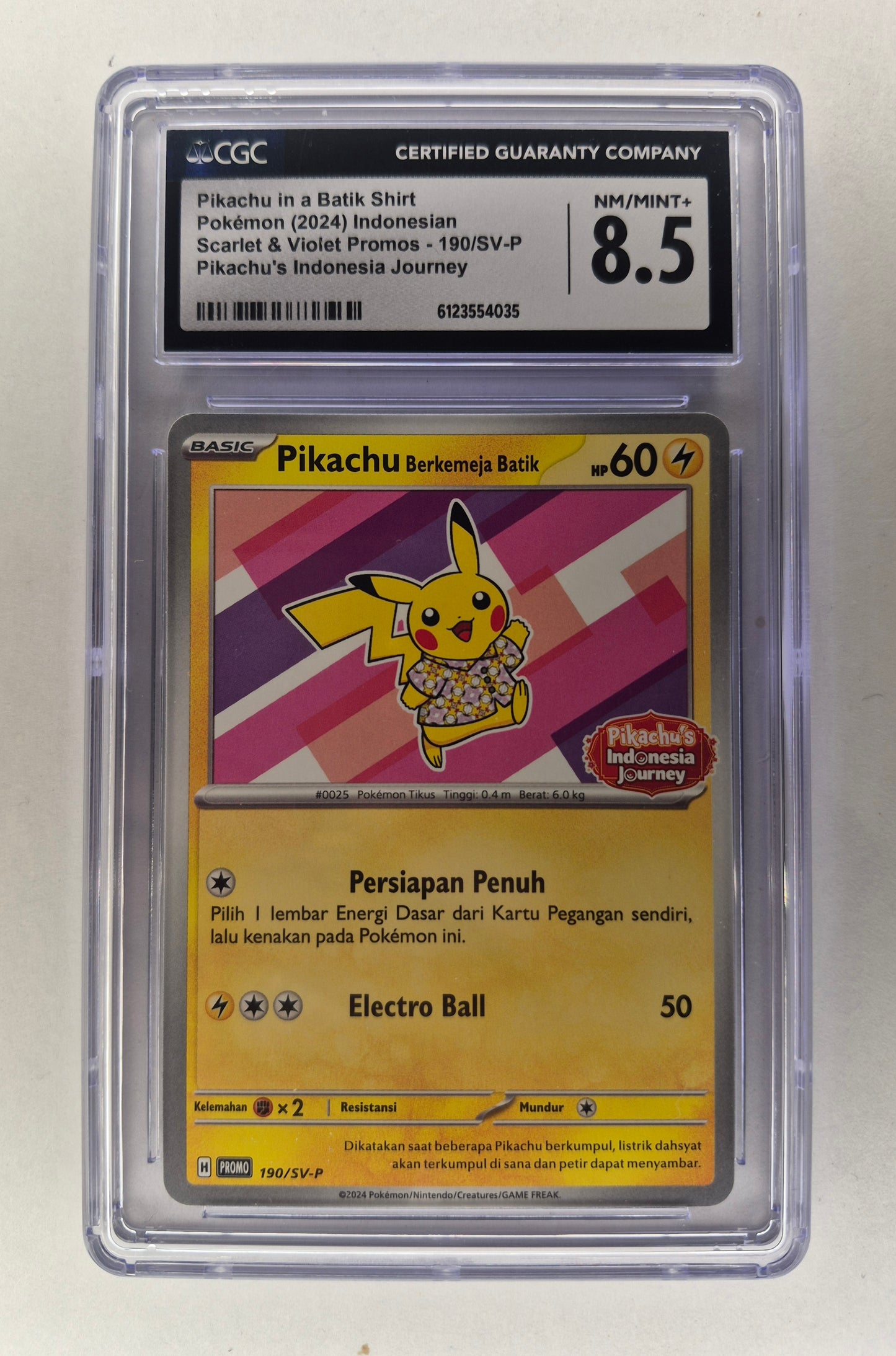 Pokemon Pikachu Batik Shirt Indonesian Journey Promo 190/SV-P  CGC 8.5 NM/MT+