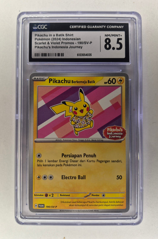 Pokemon Pikachu Batik Shirt Indonesian Journey Promo 190/SV-P  CGC 8.5 NM/MT+
