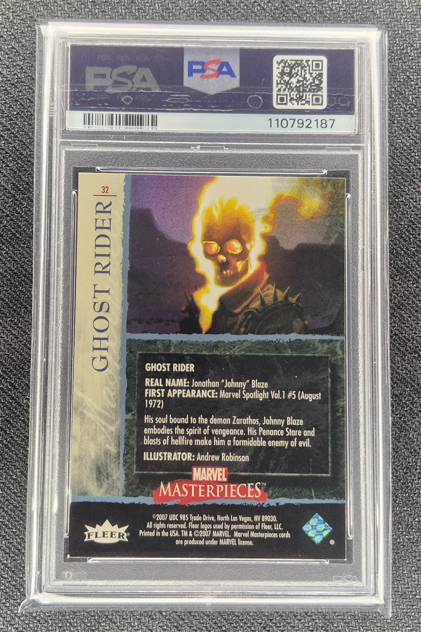 2007 Marvel Masterpieces #32 GHOST RIDER  Foil PSA 8  NR-MT