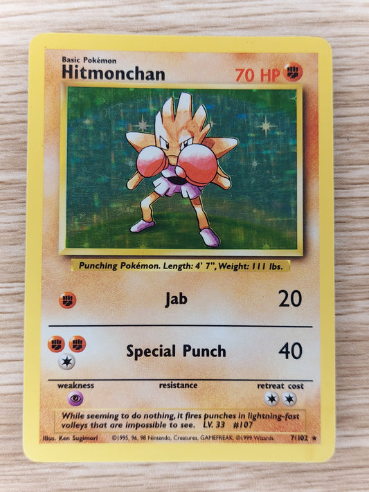 Pokemon 1999 Hitmonchan Base Set Holo Rare 7/102 MP #2