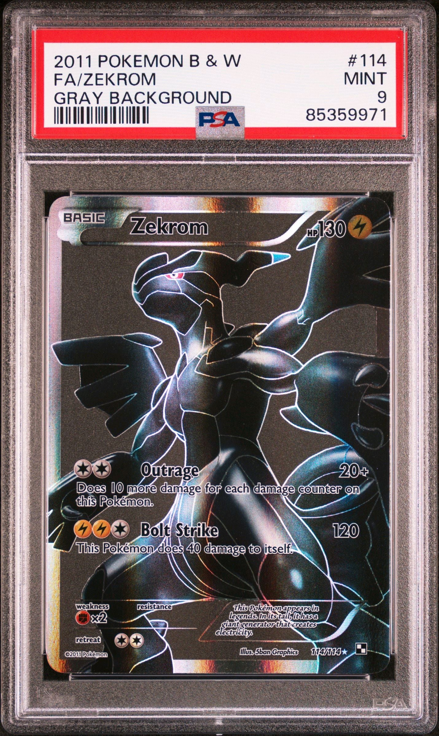 2011 Pokémon Black & White 114/114 Full Art Zekrom Gray Background PSA 9