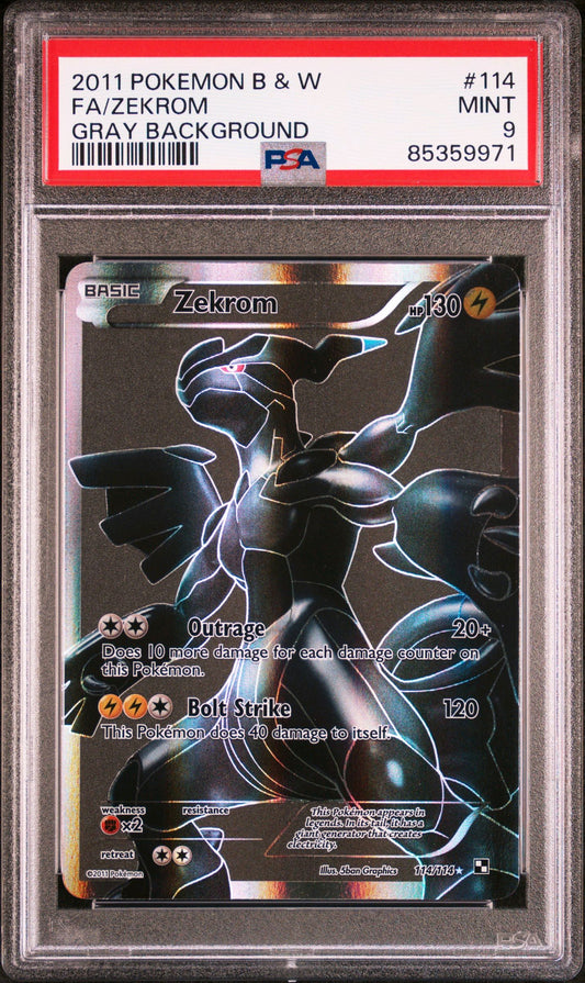 2011 Pokémon Black & White 114/114 Full Art Zekrom Gray Background PSA 9