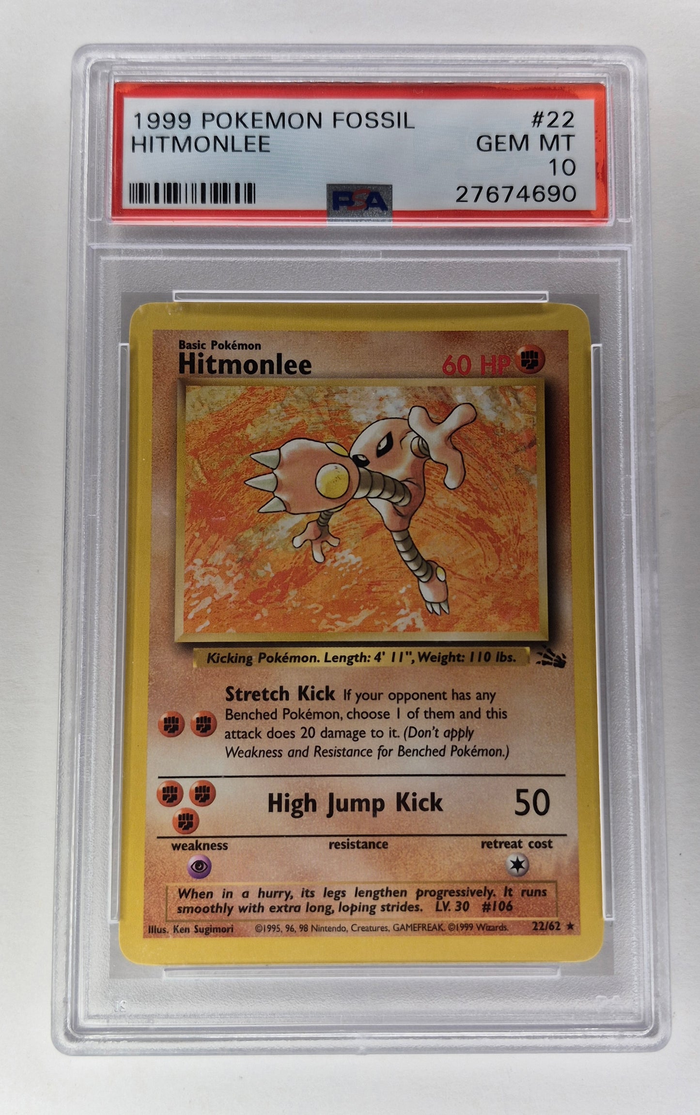 1999 Pokémon Fossil 22/62 Hitmonlee Non Holo PSA 10