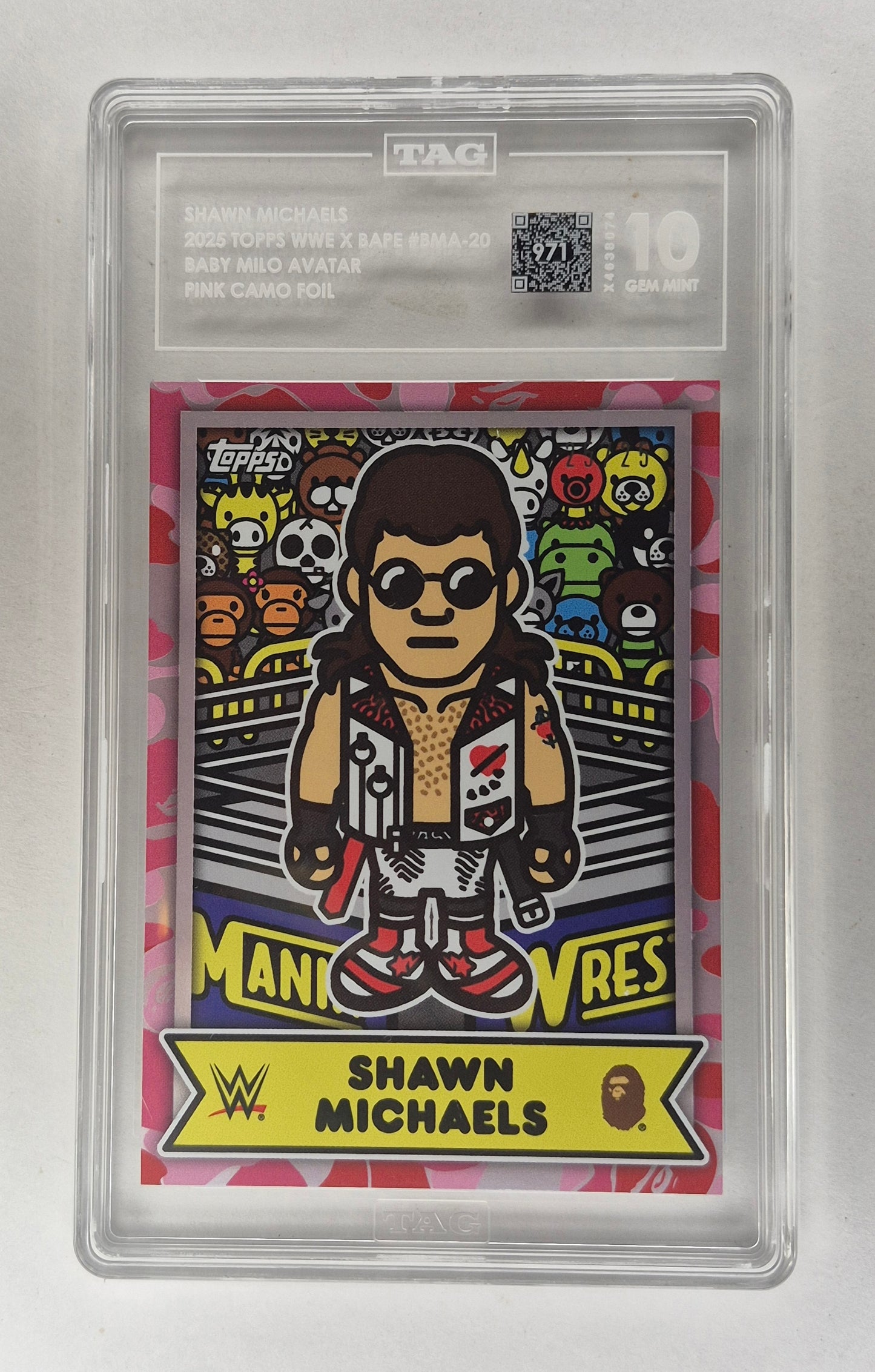 2025 Topps WWE X Bape #BMA-20 Shawn Michaels Pink Baby Milo 25/25 TAG 10