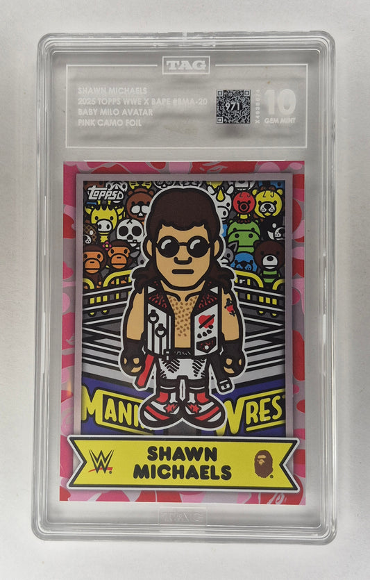 2025 Topps WWE X Bape #BMA-20 Shawn Michaels Pink Baby Milo 25/25 TAG 10