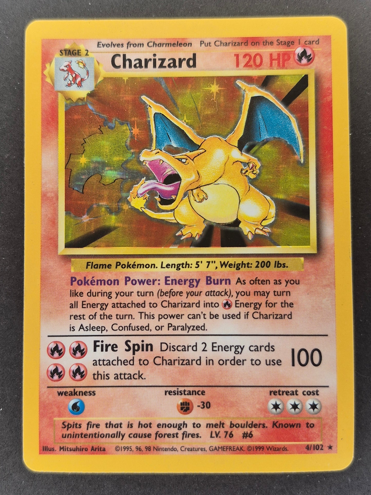 Charizard Base Set 4/102 Holo Rare 1999 WOTC Pokemon Card MP